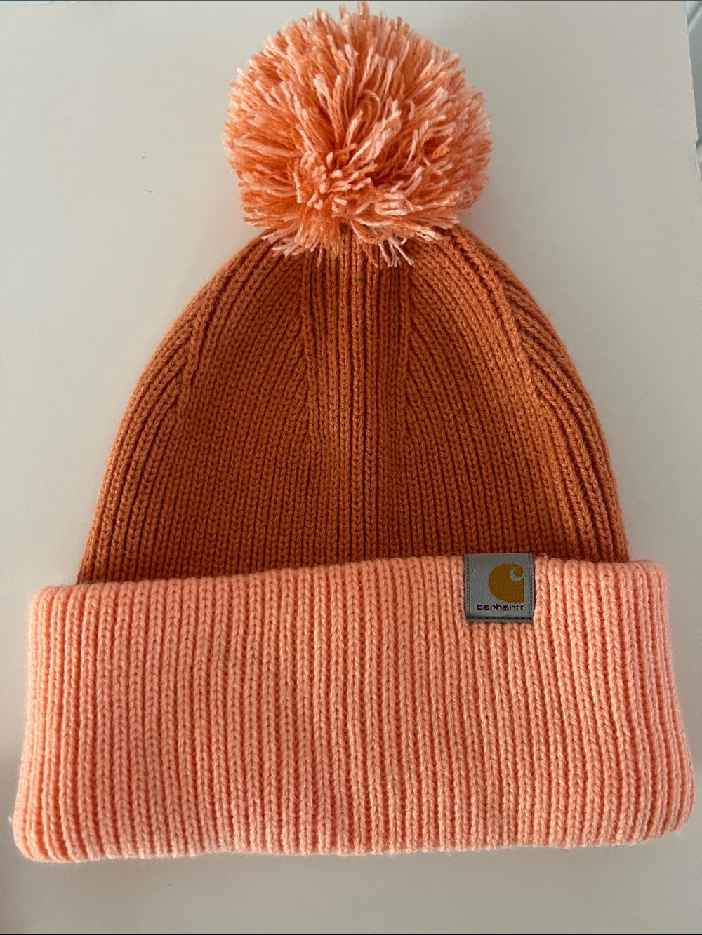 Carhartt Kids Two-Tone Pom Beanie - Rust Orange & Peach